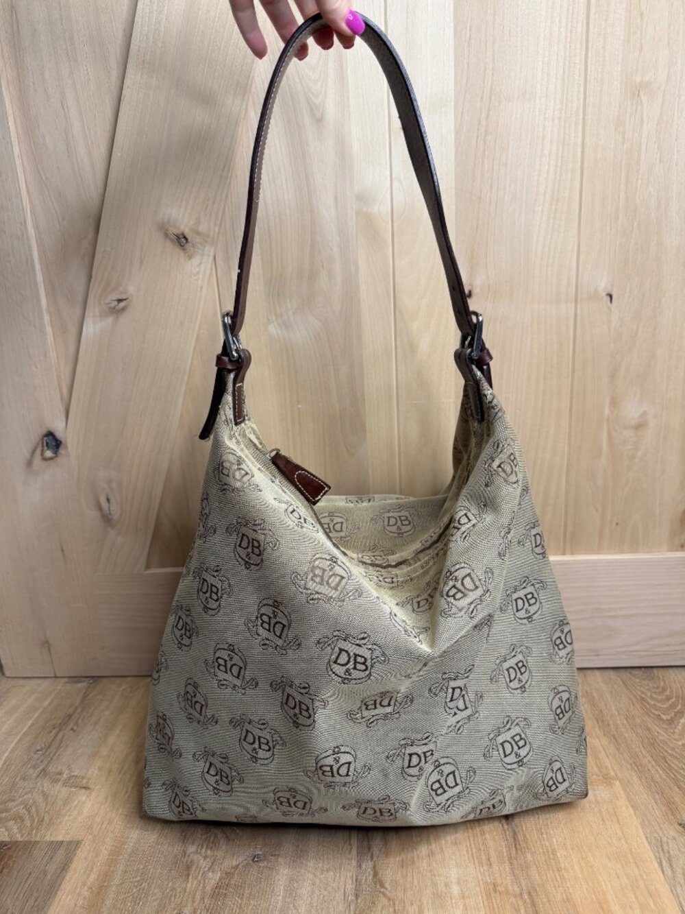 Vintage Dooney & Bourke Monogram Hobo Bag Large Slouchy Shoulder Purse 15"